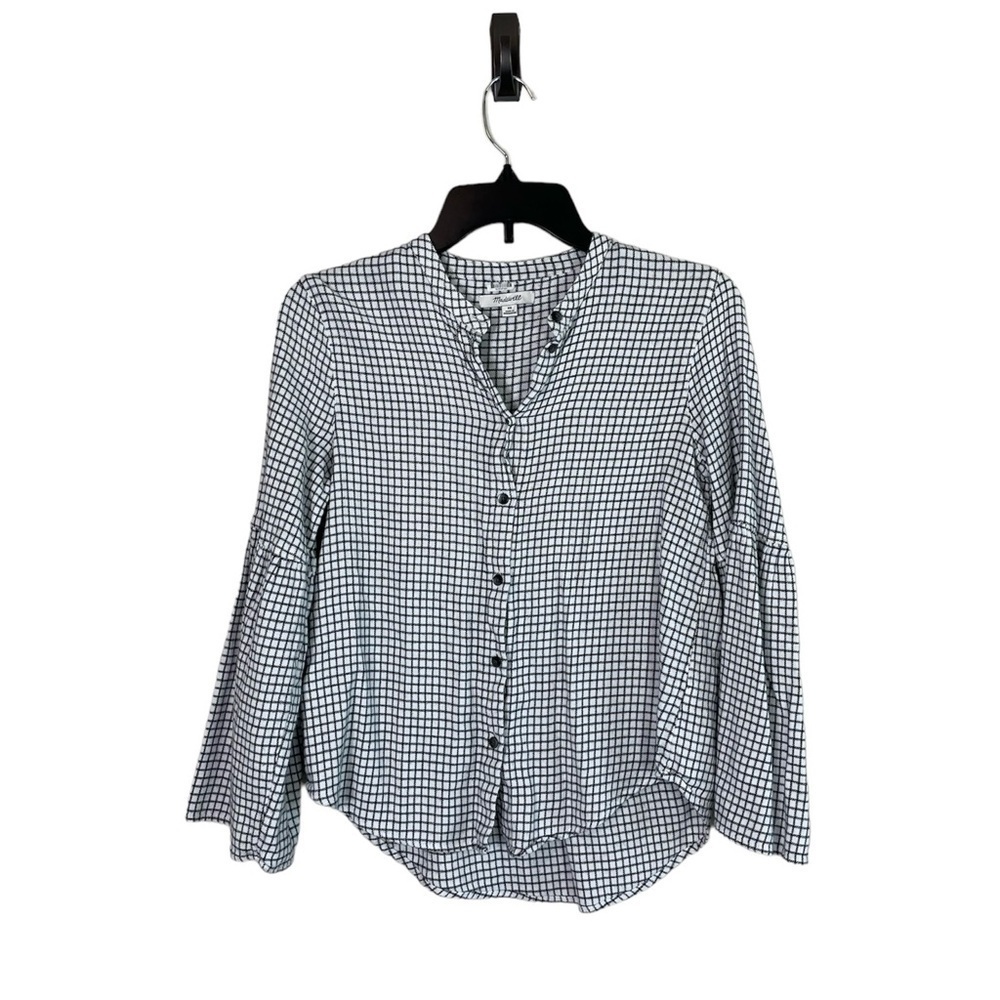 Madewell Women’s Bell Sleeve Top Size XS Plaid Button Down Shirt Blouse